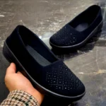 کفش راحتی زنانه نگین دار مشکی سبک روزمره زیره PU