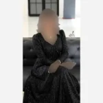 پیراهن مجلسی زنانه دانتل چمنی مشکی سنگدوزی شده کاپدار سایز بزرگ - تصویر 5