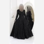 پیراهن مجلسی زنانه دانتل چمنی مشکی سنگدوزی شده کاپدار سایز بزرگ - تصویر 4